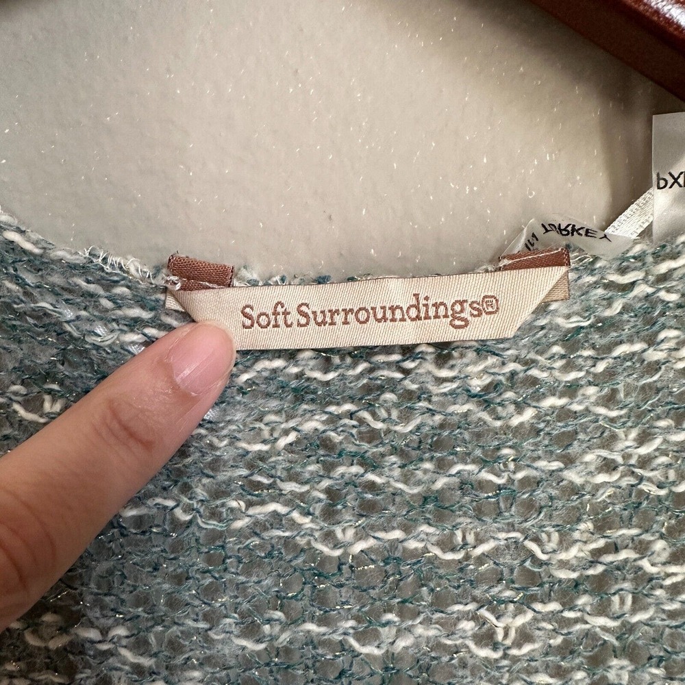 Soft Surroundings Open Front Cardigan Longline Open Knit Lightweight Metallic - Picture 7 of 11